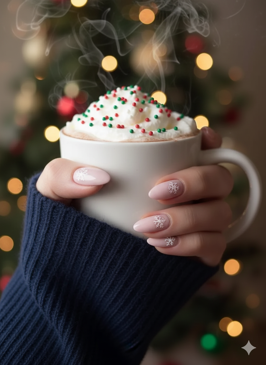 30+ Pink and White Christmas Nails